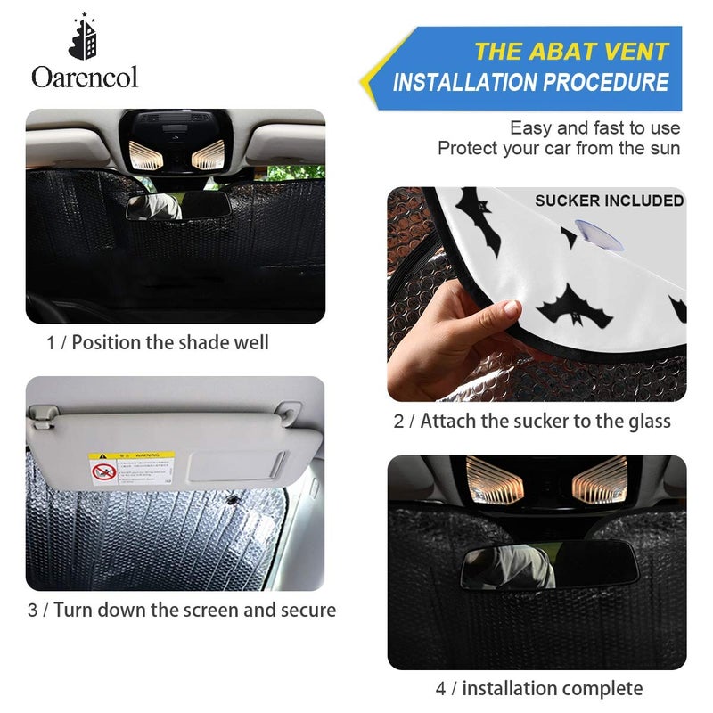 Oarencol Bat Halloween Car Windshield Sun Shade Foldable UV Ray Sun Visor Protector Sunshade to Keep Your Vehicle Cool (55" x 27.6") - Image 4